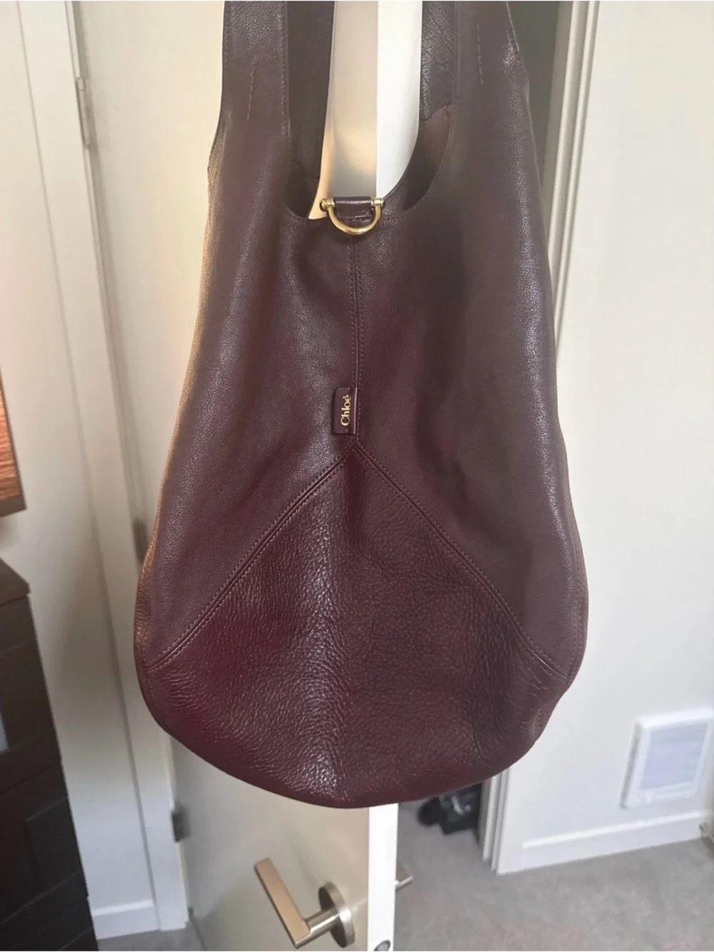 Chloe Dark Maroon Balloon Bag in Grained Leather